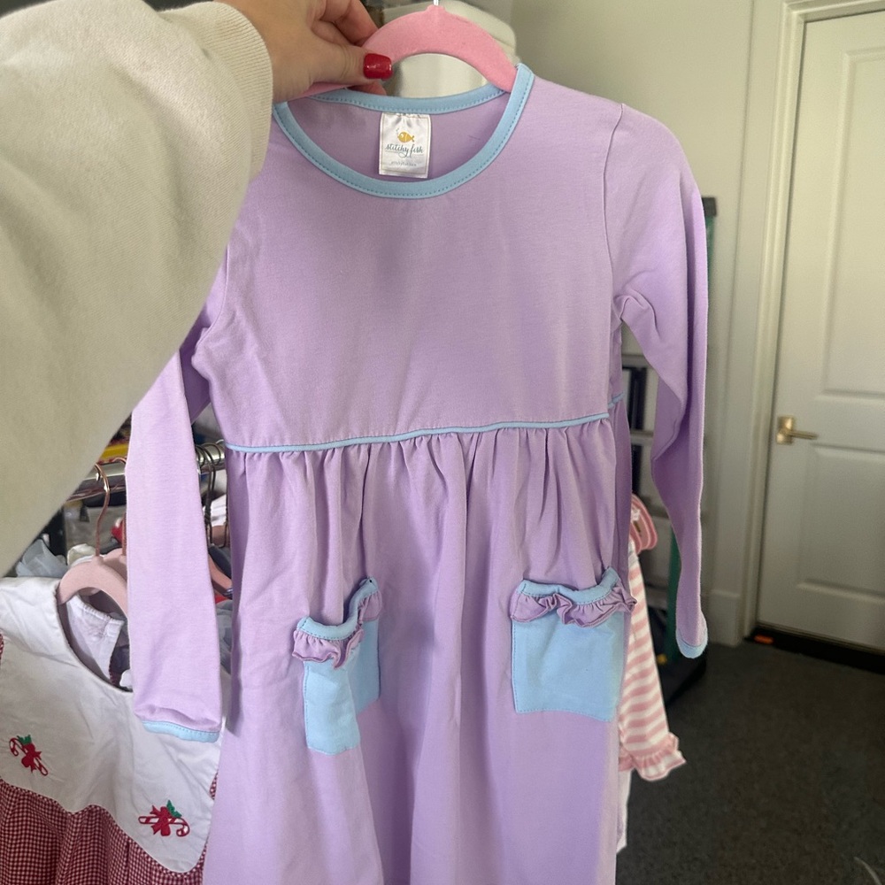 Girls' Lavender Dress with Blue Accents